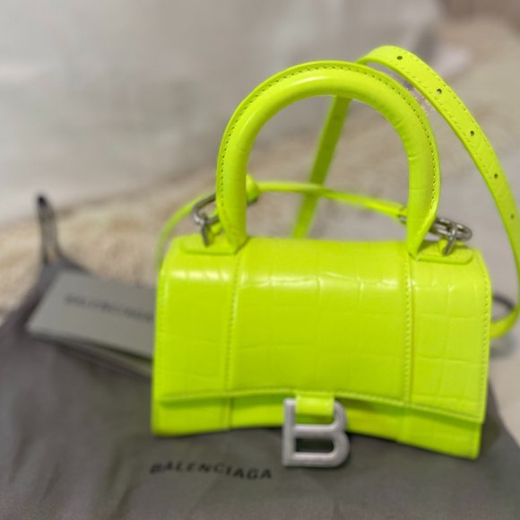BALENCIAGA XS Hourglass Top Handle Bag--EXCELLENT CONDITION, Fluo Yellow - Picture 1 of 6